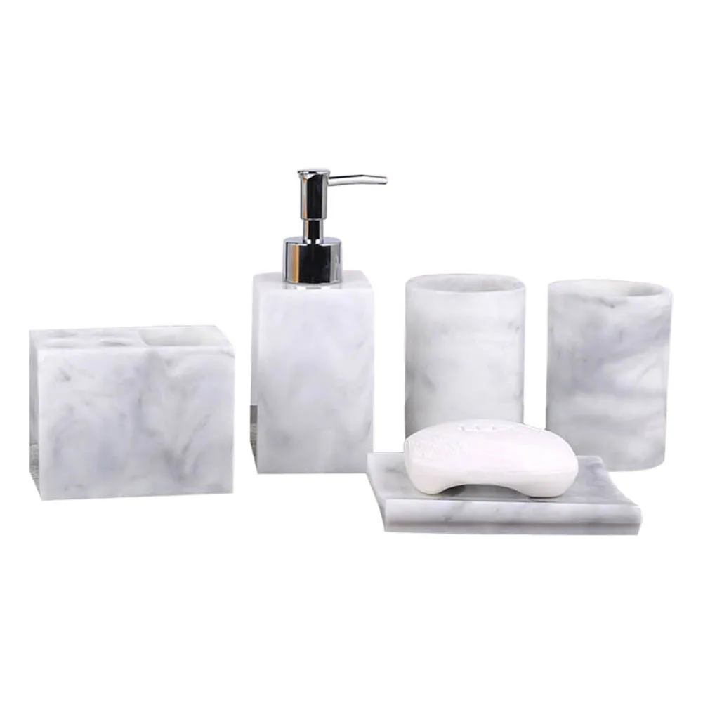 5 шт. пластиковые принадлежности для ванной набор дозатор лосьона с насосом+ держатель зубной щетки+ мыльница+ 2 набор стаканов JS21 - Color: Light Grey