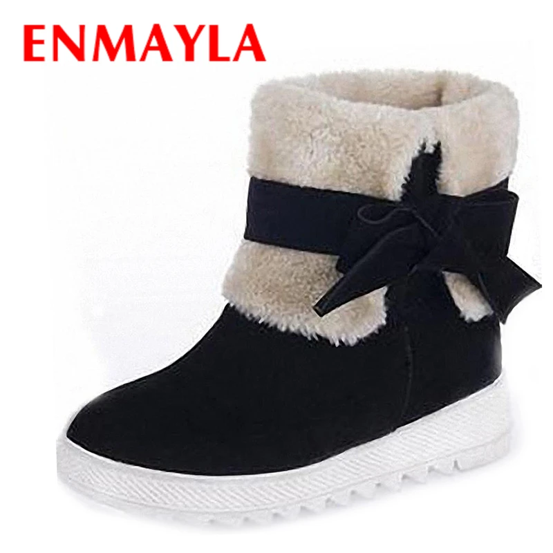 ENMAYLA модные рождественские Женские теплые меховые красные зимние сапоги на