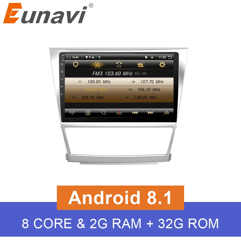 Excellent Eunavi IPS 2G RAM 2 Din Quad Core 8" Android 8.1 Car GPS Navigation For Toyota Camry 2007 2008 2009 2010 Head Unit Car Stereo 0