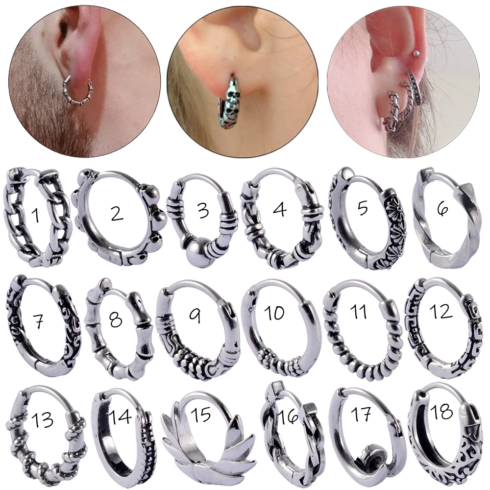 Earring 1PC Vintage Silver Color Earring For Unisex Small Hoop Rings Punk Ear Bone Cartilage Helix Septum Nose Loop Piercing Jewelry