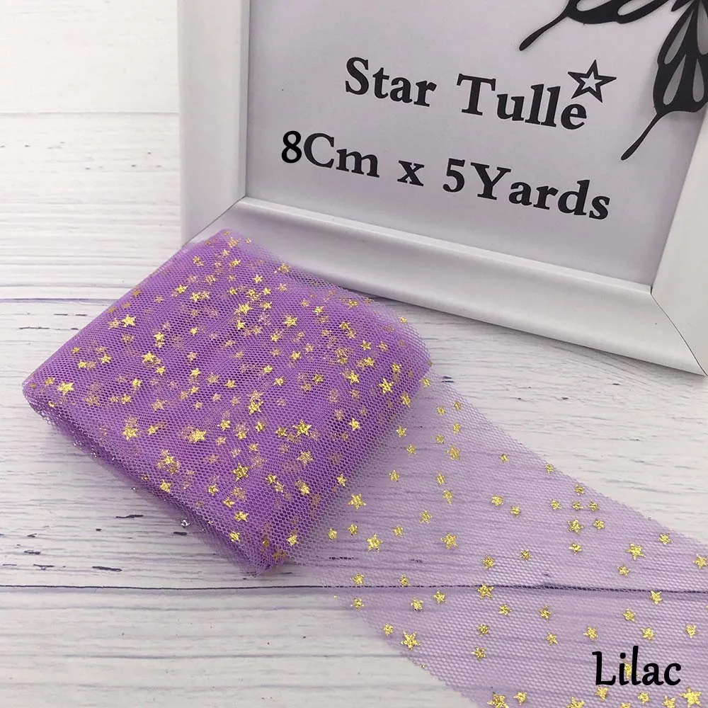 8CM LILAC 8 см 5 ярдов блестящая Звезда тюль рулон мягкие блестки Сетка на катушке Золотой Серебряный звезда Тюль сетчатая лента DIY ремесло день рождения поставки - Цвет: 8CM LILAC