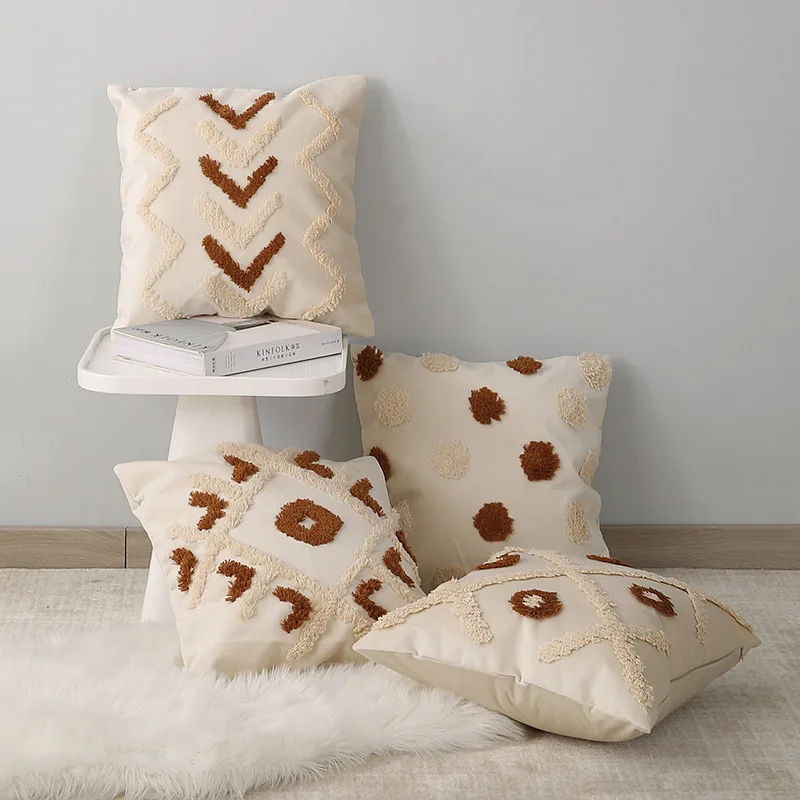 

Home decor cushion cover geometric pillowcase tufted triangle and line 45x45cm pillowcase living room bed room