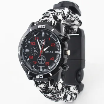 

Multi-function Outdoor Camping Survival Watch Tools Kit Paracord Compass Thermometer Whistle Rope EDC Watch Emergency Equipment