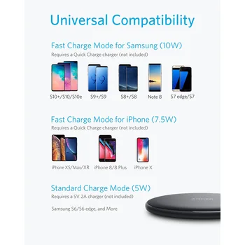 Anker 10W Wireless Charger,Qi-Certified Powerwave Pad Upgraded,7.5W for iPhone,10W Fast-Charging for Galaxy S10/S9/S8/Note 9etc 2