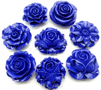 

Chinese Organic Cinnabar natural Quartz crystal carve of blue flower Pendant for diy Jewelry making Necklace Accessories 6PCS