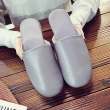 House Shoes Couple Indoor Slippers Summer 2021 High Quality Casual PU Leather Flats Shoes Women Home Shoes Men Slippers