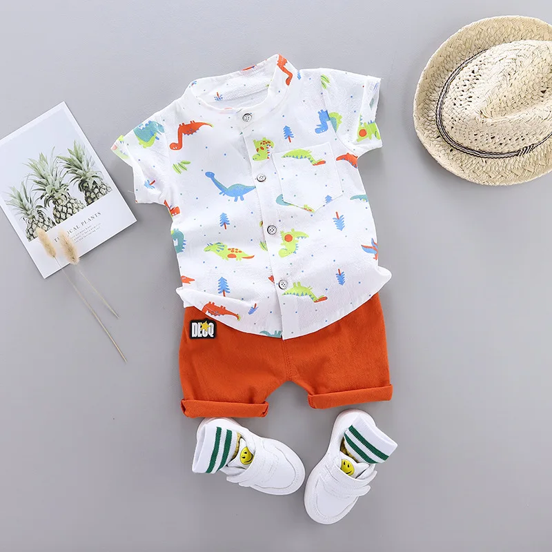 Комплекты летней одежды для маленьких мальчиков; детская рубашка с рисунком+ шорты; комплект из 2 предметов; одежда для малышей; школьная одежда; костюм - Цвет: picture color