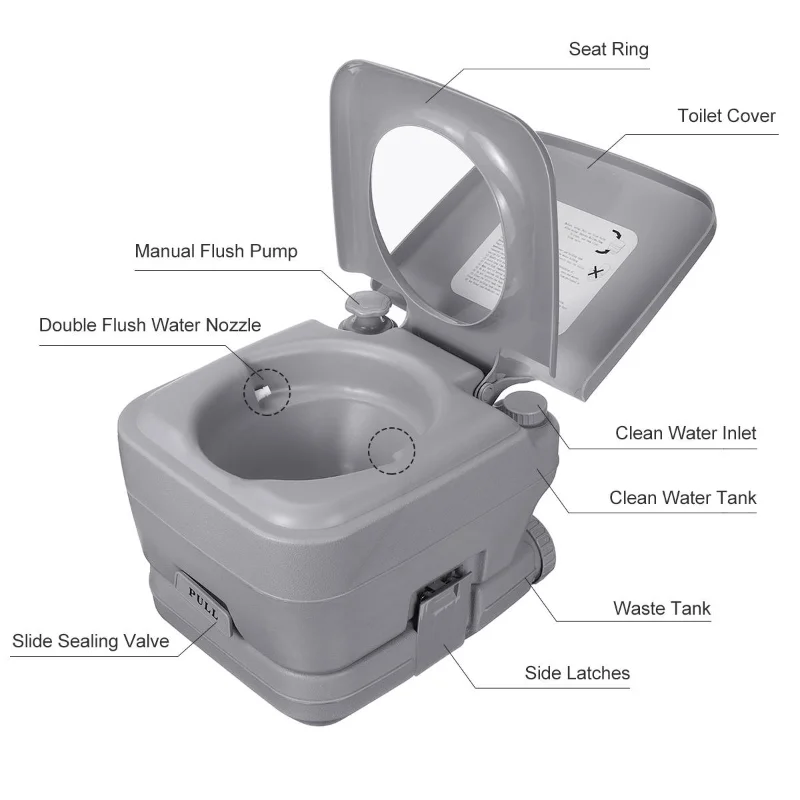 Portable Toilet Outdoor Camping Load 130kg Adult Children Mobile Toilet Camping For Home Hospital Travel Boat 20L 10L