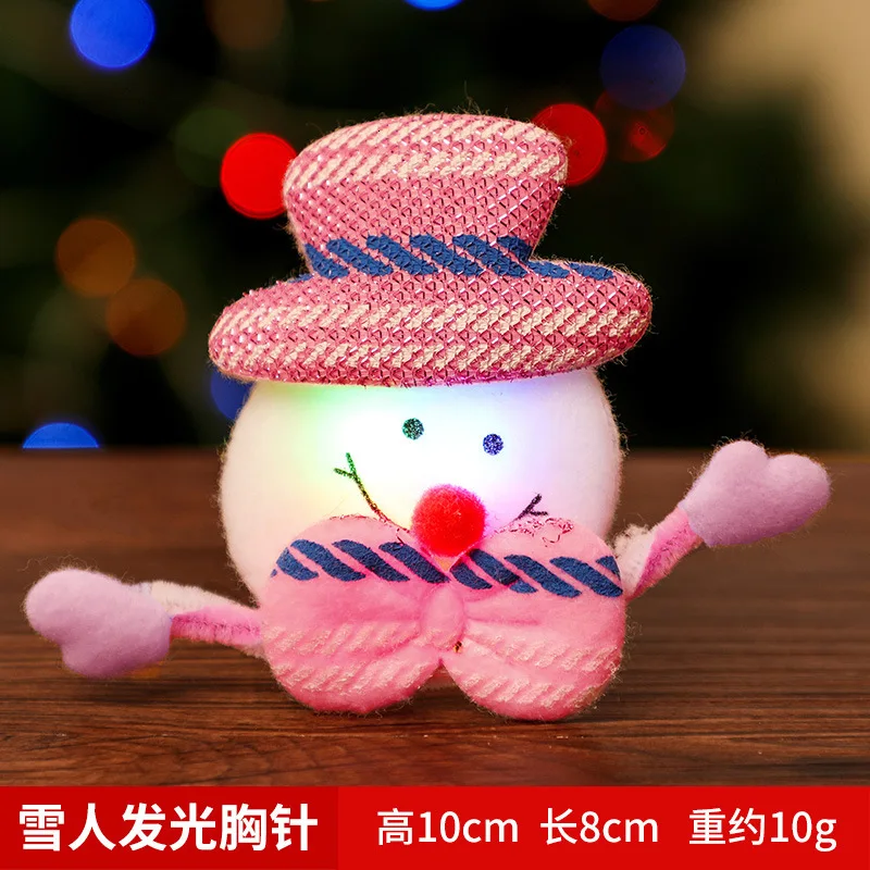 4pc Christmas Brooches LED Light Luminous Pins Cartoon Santa Claus Snowman Elk Deer Plush Pin Badges Brooch Decoration kids Gift