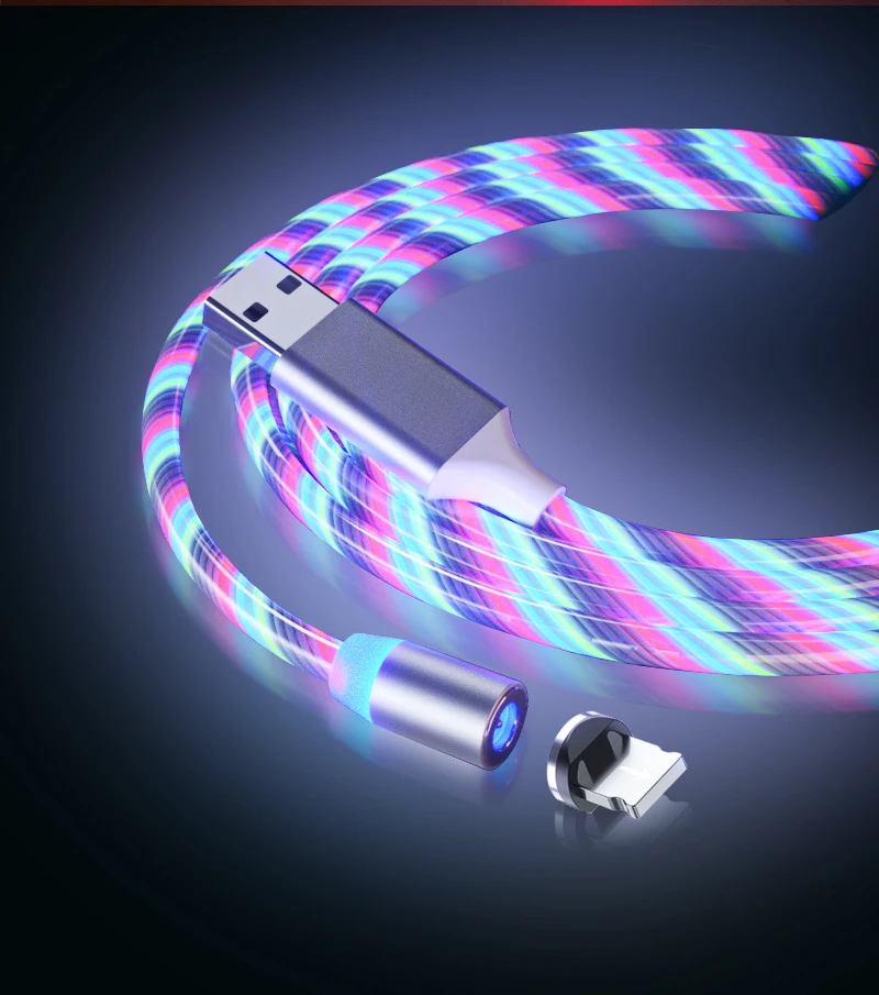 OKZ 2m Magnetic Charge Cable For iphone Flowing Glow Fast