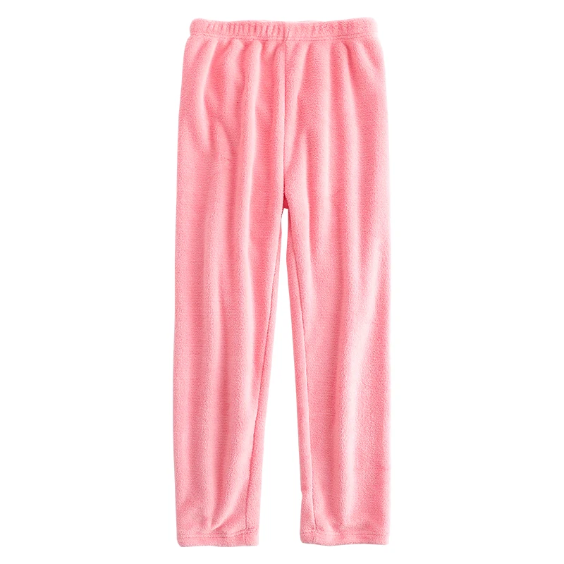pink Женская Фланелевая пижама, шаровары, штаны, зима, эластичные свободные брюки, талия, однотонная Пижама, нижнее белье для дома, для сна, теплое нижнее белье - Цвет: pink