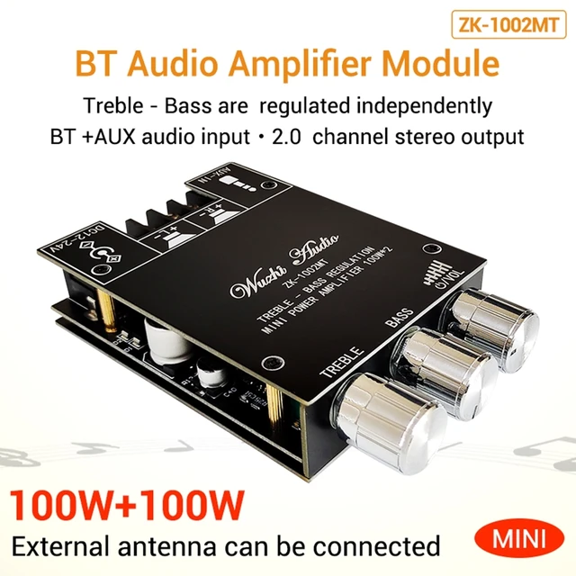 Carte amplificateur Bluetooth 2.1 2X50W+100W 12V-24V Module amplificateur  de puissance Audio contrôle des basses et des aigus : : High-Tech