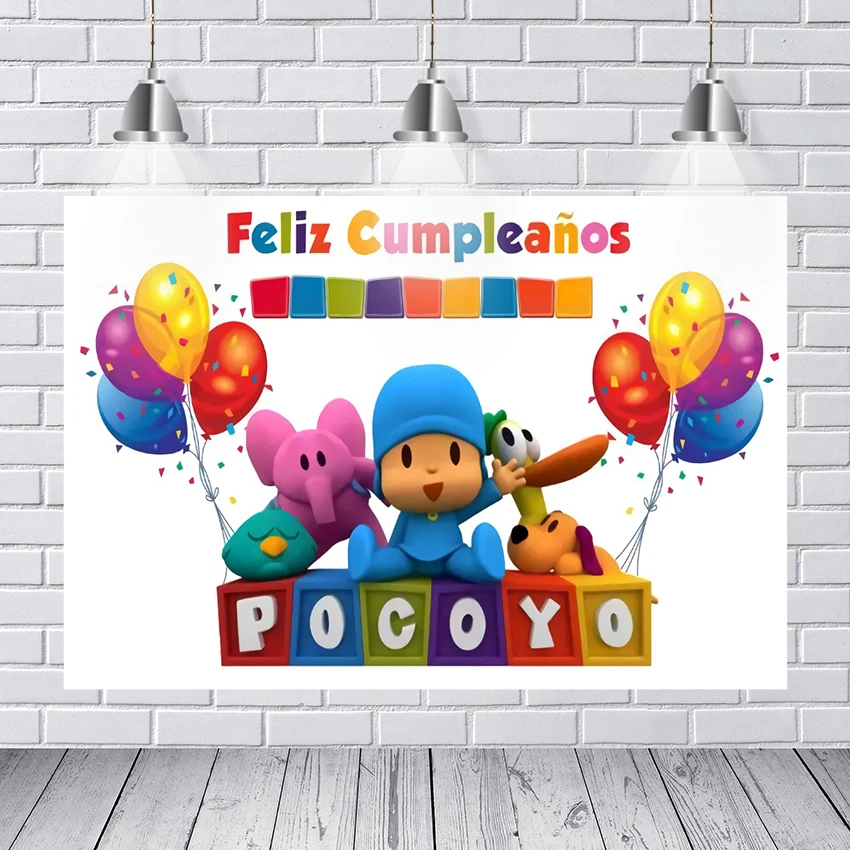 Фон для фотосъемки Мультяшные персонажи Pocoyo день рождения ребенок красочный шар