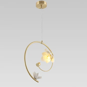 

Nordic Art Copper Ceramic LED Pendant Lights Lighting Lotus Pendant Lamp Living Room Bedroom Restaurant Home Decor Hanging Lamp