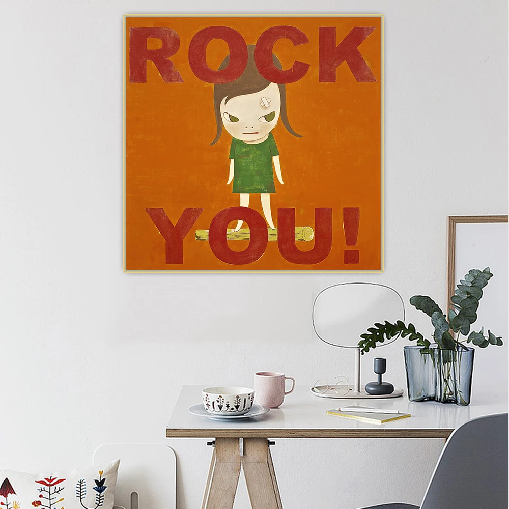 Citon Yoshitomo Nara《Rock you!》Canvas Art Oil Painting Artwork Poster Picture Background Wall Decor Home Living room Decoration | Дом и