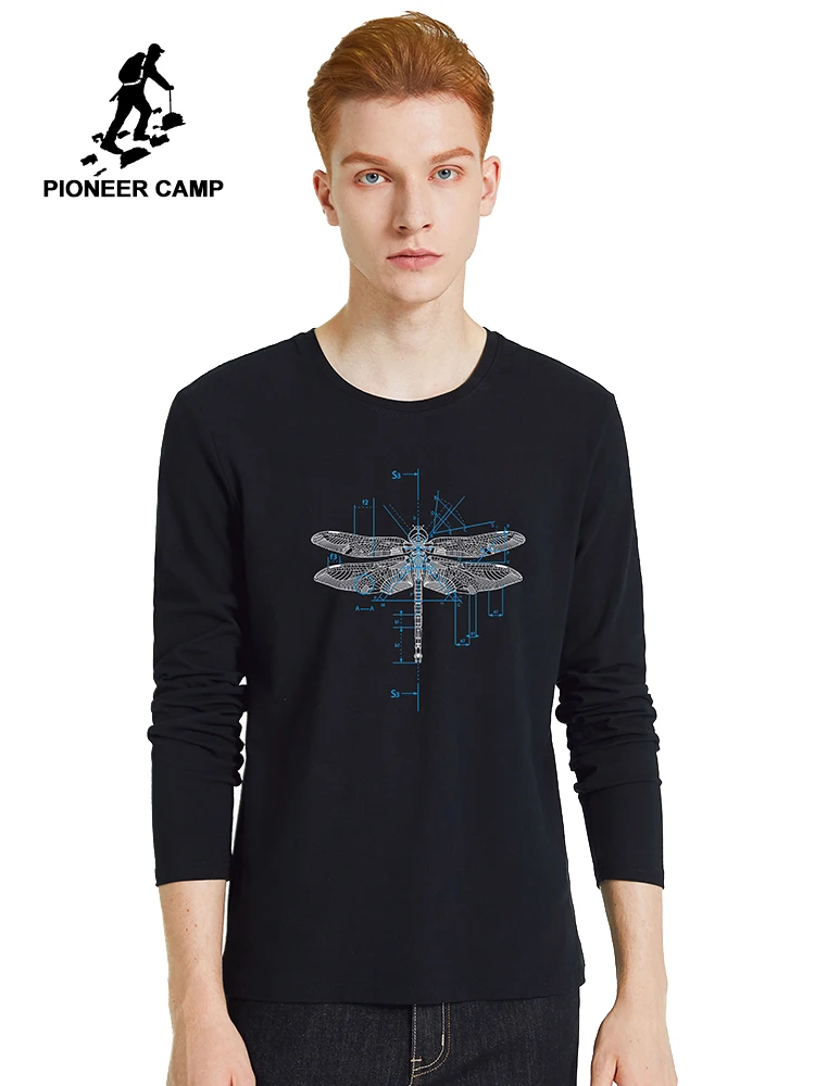 Мужская футболка с длинным рукавом Pioneer Camp темно синяя белая черная принтом