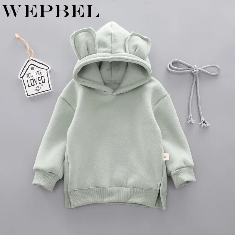 WEPBEL/зимние детские толстовки с капюшоном для маленьких мальчиков и девочек, милый свитер с капюшоном и объемными ушками, топы, одежда