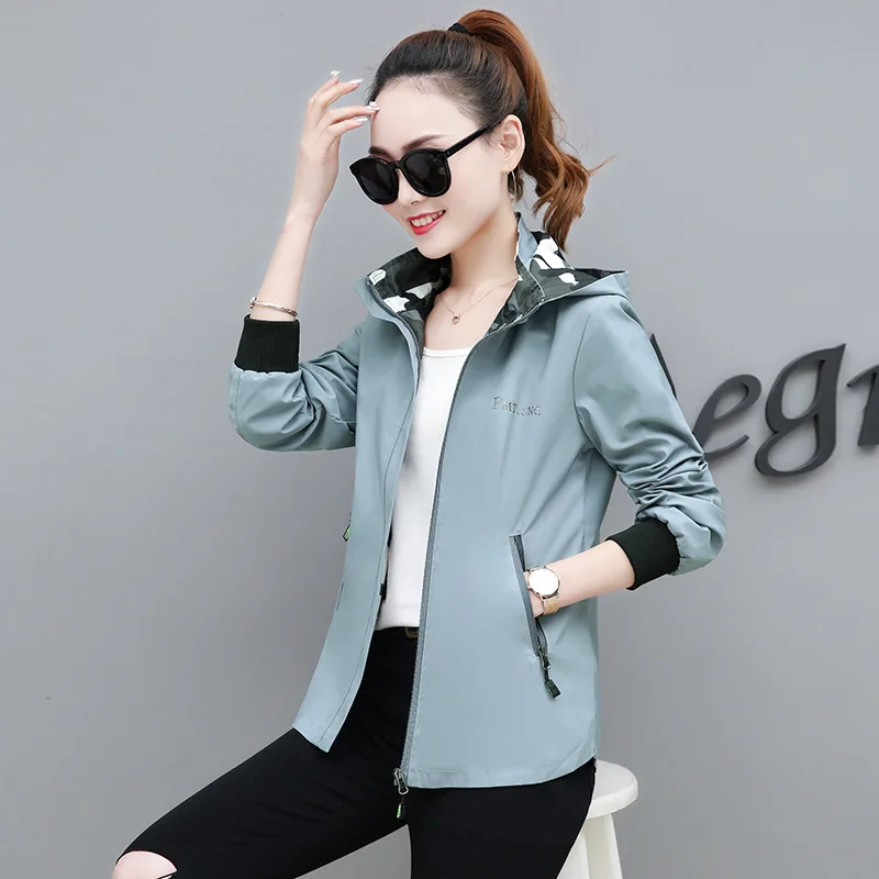 

Autumn Double-sided Wear Coat Women's Korean-style Fashion Casual Loose-Fit Printed Camouflage Baseball Uniform Hooded Jacket To