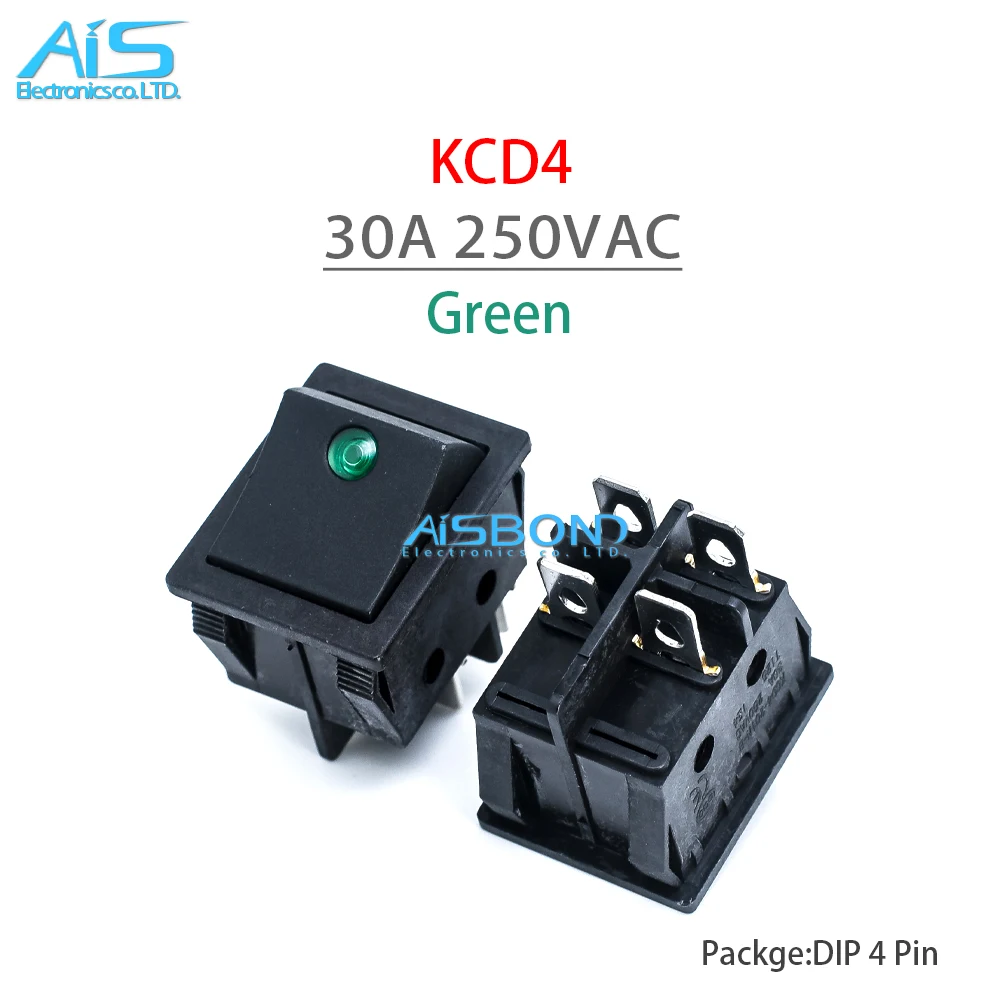 New KCD4 30A 250VAC 250V Latching Rocker Power Switch I/O 4 Pins With Light Position Black Button Mounting 31mm*25mm