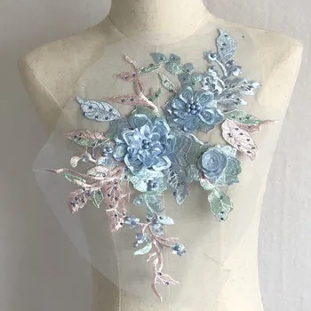 

1Pcs 3D Flowers Beaded Mesh Sequin Embroidery Patch Wedding/Evening Dress Clothing Sew Patches Diy Floral Lace Fabrics Applique