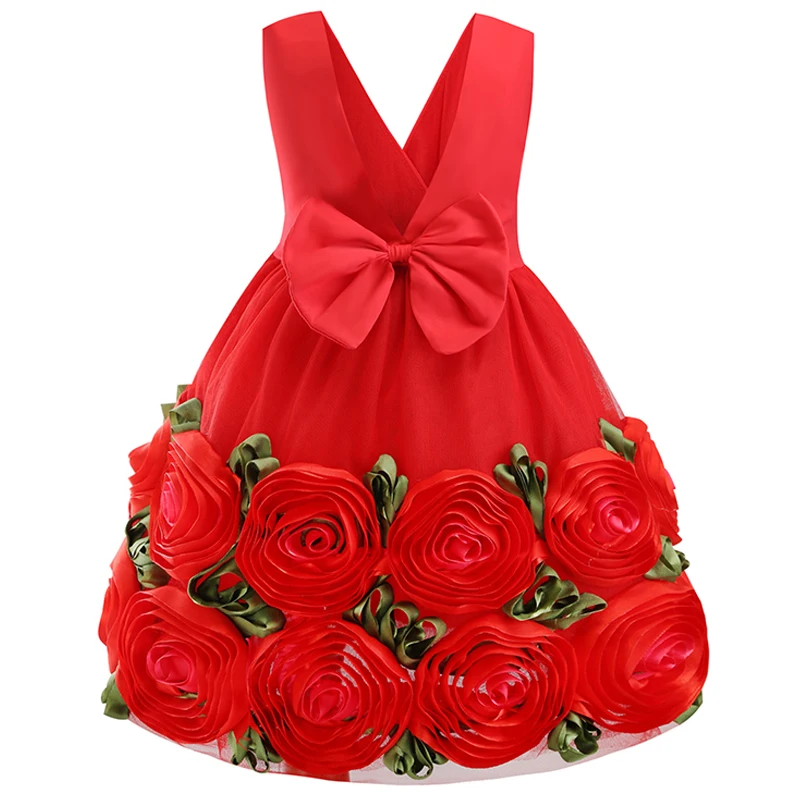 Элегантное платье принцессы с вышитыми цветами для маленьких девочек на свадьбу; платья для маленьких девочек на Рождество; vestidos; торжественное платье; одежда; 40 - Цвет: Red-2