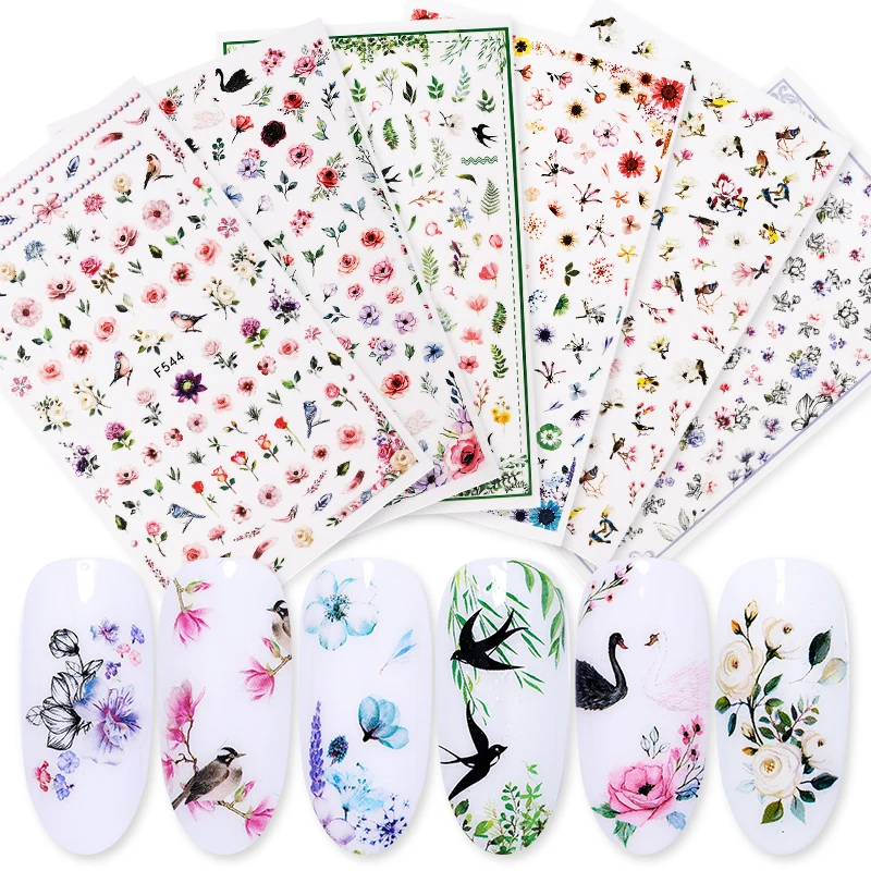 

1 Sheet 3D Nail Stickers Mixed Pattern Flower Animal Fruit Image Self-adhesive Transfer Decals Nail Decors Nail Tips DIY