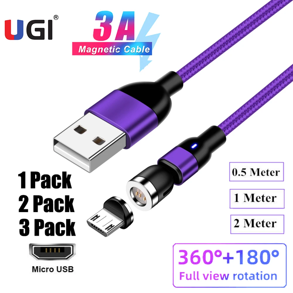 UGI 540 ° 1/2/3 пакет быстрая зарядка Магнитный кабель Micro USB Android Мобильный телефон
