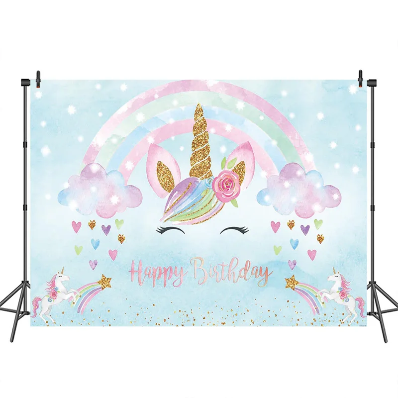 

Unicorn Backdrop Birthday Party Children Rainbow Girl Background for Photo Baby Shower Pattern Custom Backgrounds for Photo
