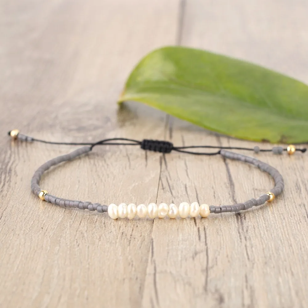 KELITCH 3 Pcs Shell Pearl Seed Beads Friendship Bracelets Handmade Adjustable String Bracelet