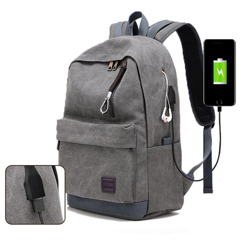 

Vintage Backpack Canvas School Bags Laptop Backpacks Men Travel Bags 15.6 Bagpack Women Big Luggage USB Charger Bag Back Pack