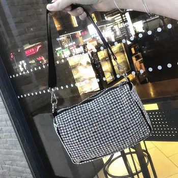 

New Bling Diamonds Evening Bag Women New Korean Soft Pillow Small Tote Handbag Shoulder bags Ladies Dinner Party Clutch Purse