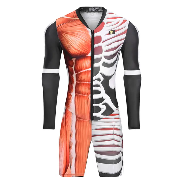 Malciklo men's and long-sleeved triathlon suit White Cry for freedom bicycle anti-ultraviolet breathable and quick Brown