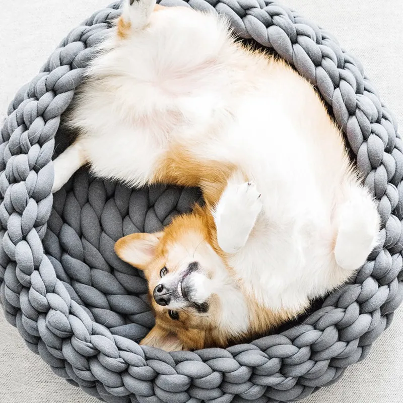 Round Cat Bed House Soft knitted Cat Bed Round Pet Dog Bed For Small Dogs Cats Nest Winter Warm Sleeping Bed Puppy Mat