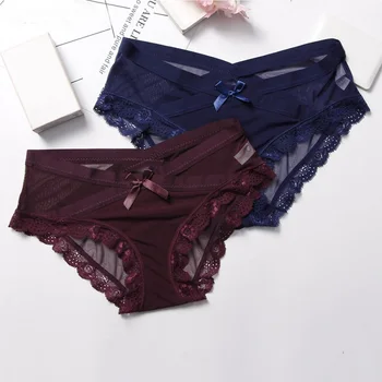 

Mesh Lace Patchwork Female Briefs Solid Sexy Lingerie Women Underwear Lace G Strings Thongs Intimates Women Underwear Panties K
