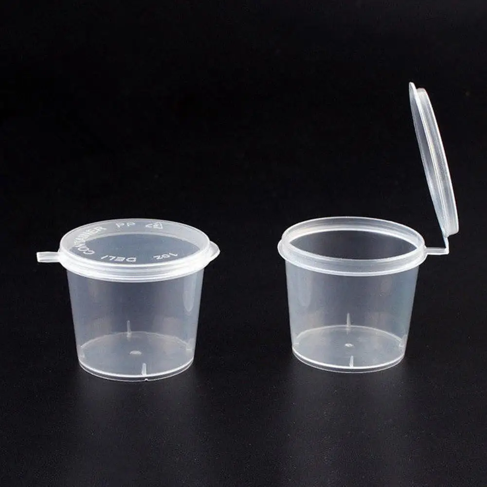 TPFOCUS 100 Pcs Plastic Cups Sauce Cups Food Storage Containers Clear Boxes+ Lids Disposable Plastic Box Round 25ml 40ml