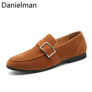

Danielman Autumn Men's Loafers Casual Comfortable Breathable Flat Slip On Shoes Men Suede Leather Driving Shoes Business Shoe