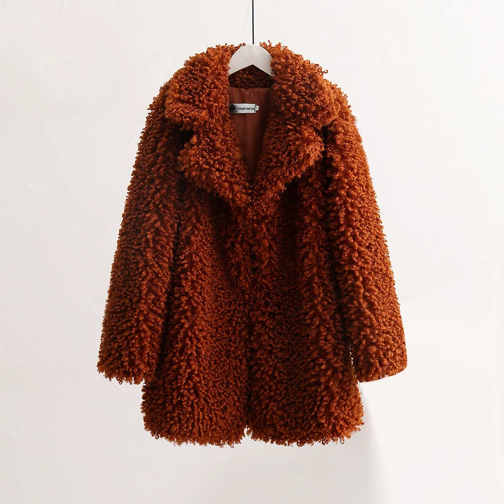 Женская куртка из искусственного меха, свободная, с длинным рукавом, с отложным воротником, теплое, плюшевое пальто, куртки из искусственного меха, повседневная верхняя одежда, плюшевое пальто, пальто, зимнее