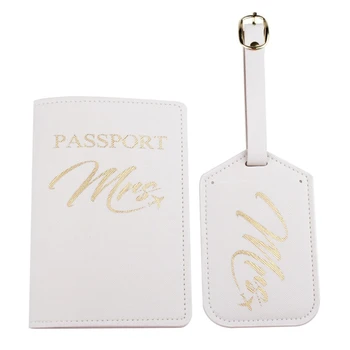 

1Set PU Leather Luggage Tag Mr./Mrs. Passport Case for Couples Honeymoon Travel Organizer