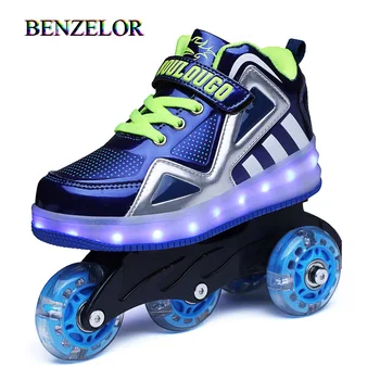 

BENZELOR Roller Shoes With Wheels Light Up Shoes Kids Girls Children Led Shoes Luminous Sneakers Wheelys Glowing Illuminated