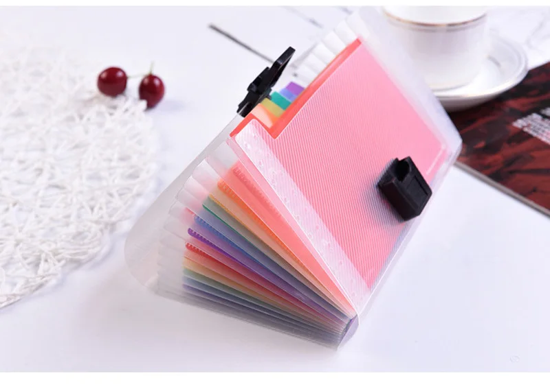 13 Grids A6 Document Bag Cute Rainbow Color Mini Bill Receipt File Bag Pouch Folder Organizer File Holder Office Supply