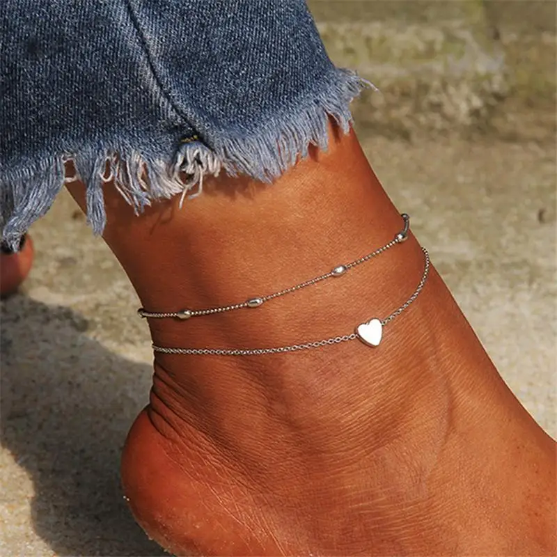 Simple Heart Female Ankle bracelets Silver Color Anklets for Women Jewellery on the Leg Beach Accessories Cheville Chain Gifts Simple Heart Female Ankle bracelets Silver Color Anklets for Women Jewellery on the Leg Beach Accessories Cheville Chain Gifts