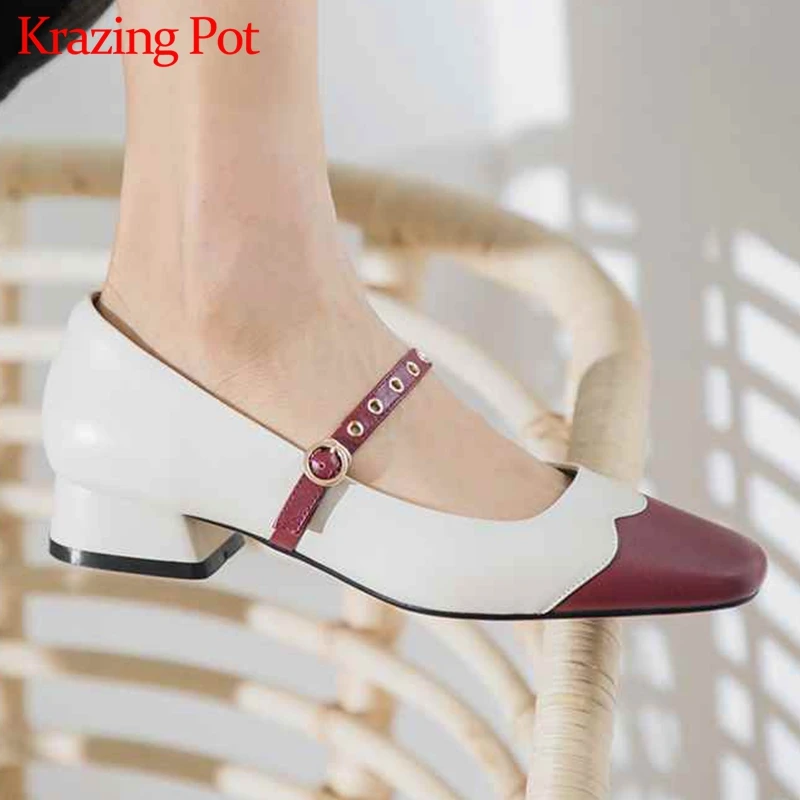 Элегантные Осенние Туфли лодочки Krazing pot из коровьей кожи с квадратным носком