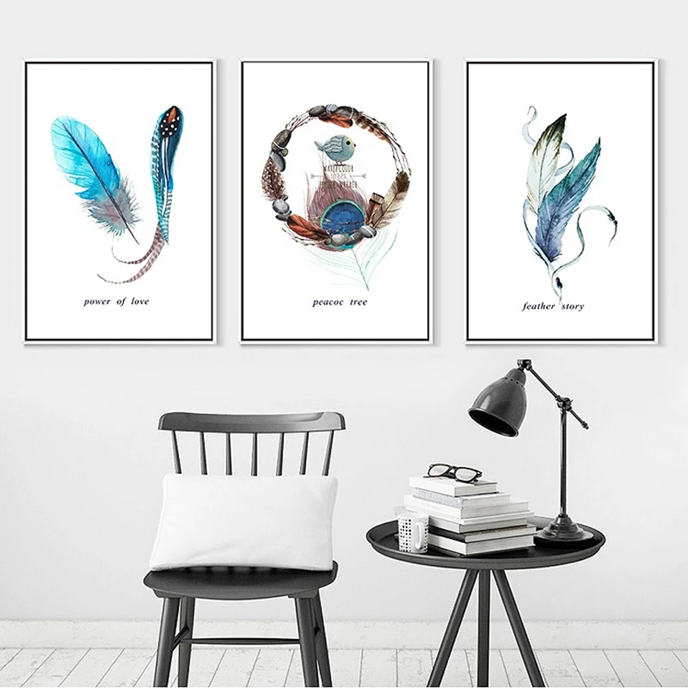 

Abstract Canvas Painting Feather Art Prints for Living Room Paintings On The Wall Home Decoration