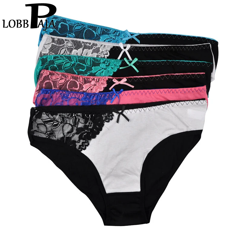 

6 PCS/lot Underwear Women Panties Sexy Lace Low Waisted Everyday Briefs Hipster Ladies sKnickers Lingerie Intimates M L XL#990