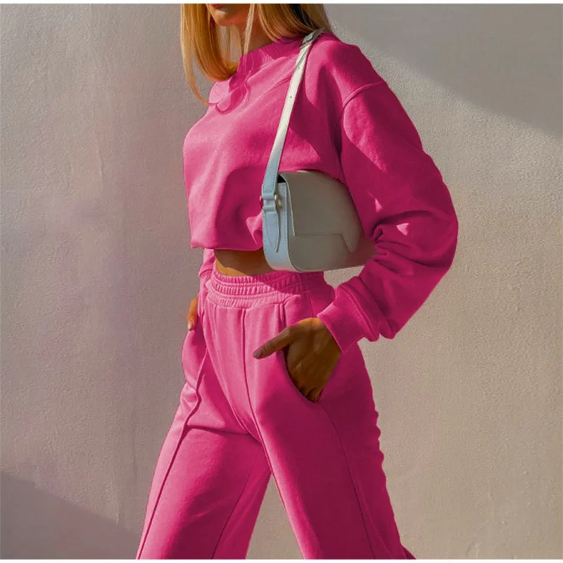 plus size pants suits evening wear Women Casual Solid Tracksuit Loose Long Sleeve Pullover Sweatshirt And Elastic Wide Leg Pant Two Pieces Set Fashion Female Suits blazer pants set