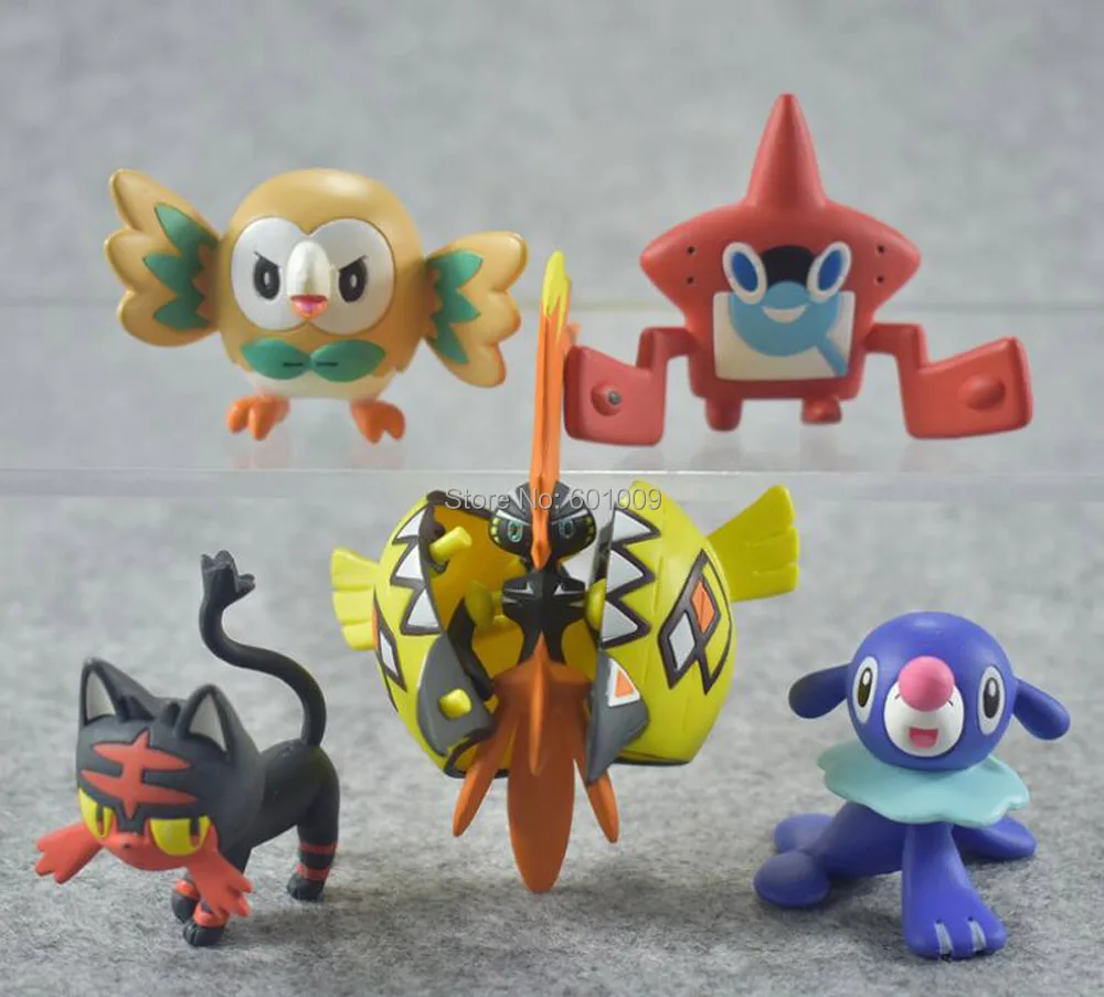 5pcs//Set Pokemon Tapu Koko Rowlet Litten Popplio PVC Figure funny