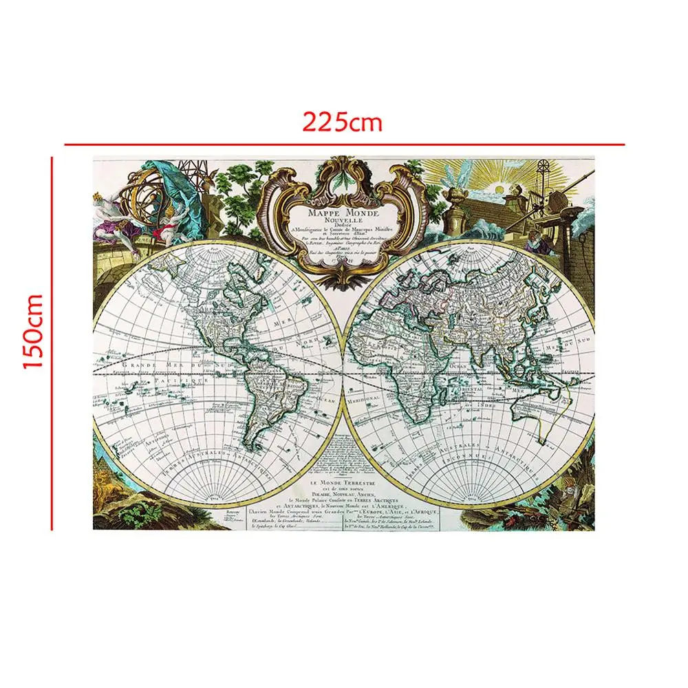150x225cm Mappe Monde Nouvelle Medieval Vintage French Map For Culture And History Research photo
