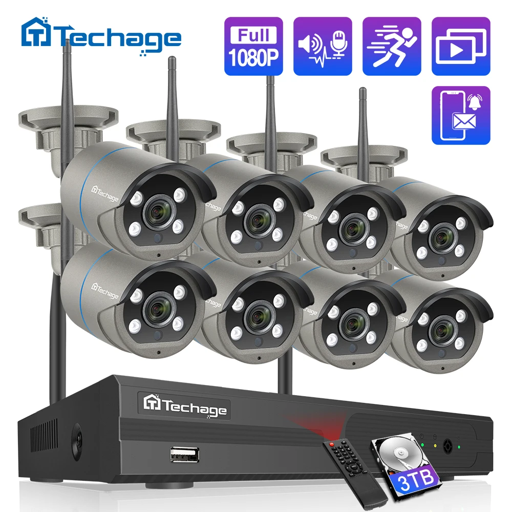 H.265 8CH 1080P Беспроводной NVR Kit видеонаблюдения Системы 2MP IR CUT Открытый двухстороннее
