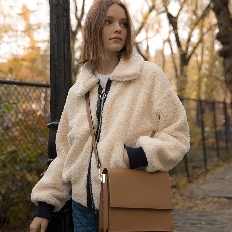 

Lamb coat women retro winter student college coat loose casual Korean plus velvet coat