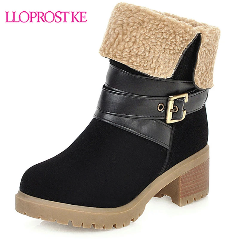 women's shoes chunky heel fur lined boots